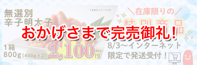 在庫限りの特別商品 おかげさまで完売御礼！受付一時停止中