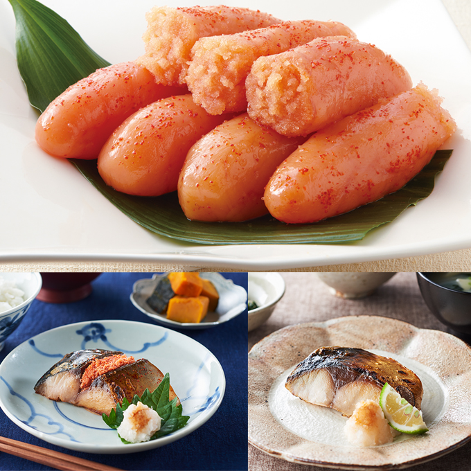 【送料無料】無着色辛子明太子と金華さば明太漬けと金華さば一夜干しのセット